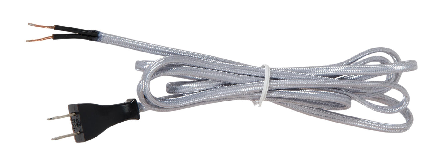Mid-Century Style Silver Rayon Lamp Cord Set , Choice of Length