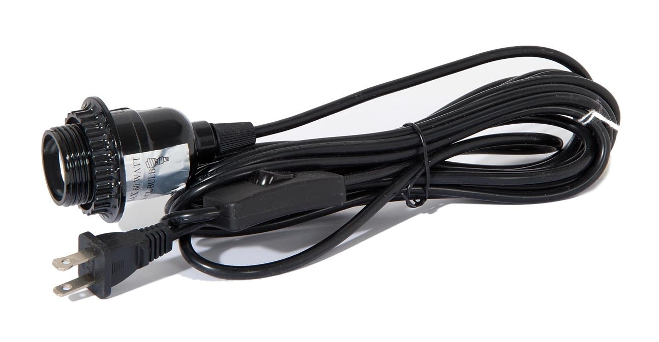 Black Color, 15' Long 18/2 SVT Cord Set with Black UNO Socket & Switch