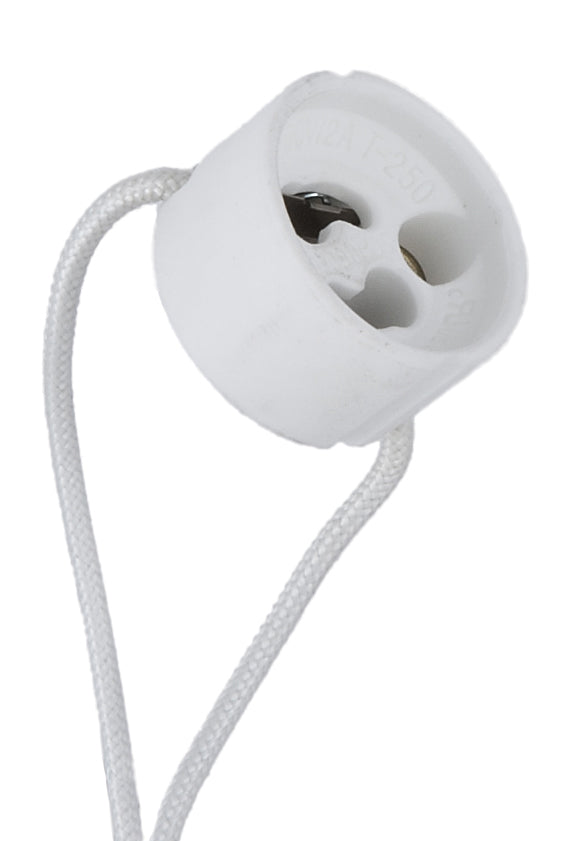 Porcelain GU10 halogen socket with mounting holes, 12" leads