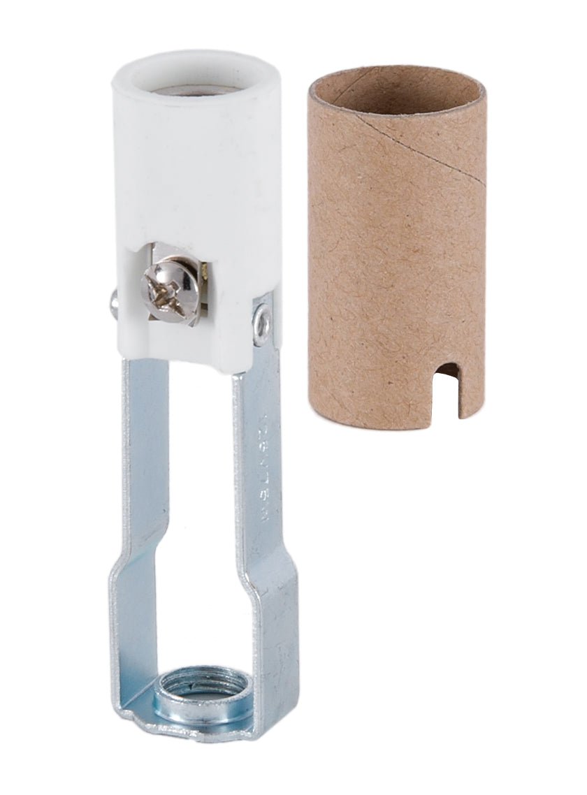 E12, High heat, Keyless porcelain candelabra socket, with 1/8F base, 3" ht.