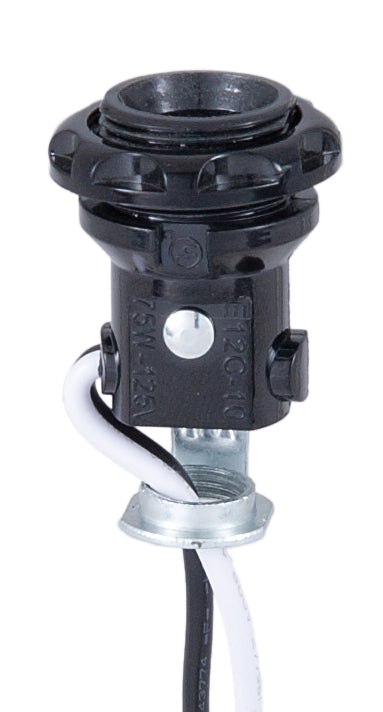 E12 Candelabra Socket With External Threads, Ring, Hickey, & 8" Wire Leads
