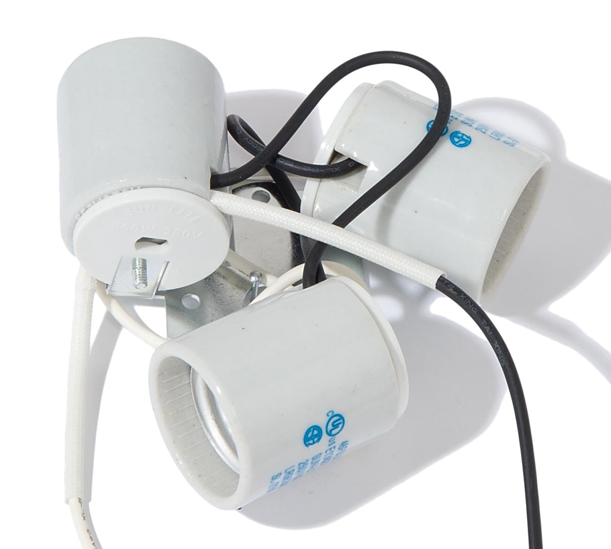 3 Light Glazed Porcelain Cluster Socket Mounted to Bracket