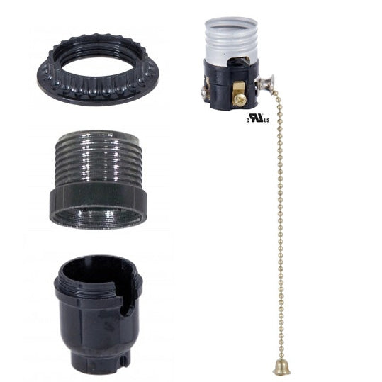 Leviton Brand Plastic Medium Base Pull Chain Socket with Shade Ring