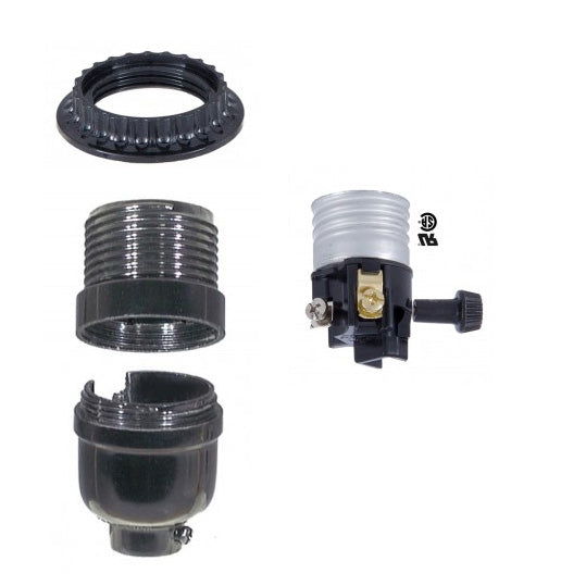 Medium Base, On-Off Turn-Knob, Phenolic Socket, with Threaded Shell and Ring