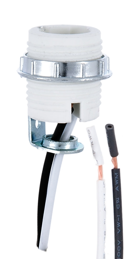 Porcelain, Threaded Candelabra Socket With Hickey, Metal Ring, and 12" Wire Leads