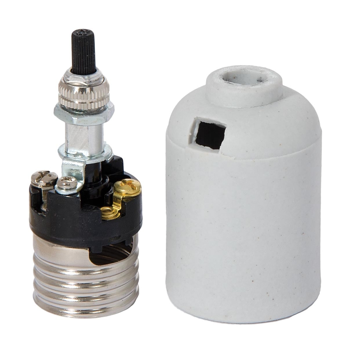 Unglazed E-26 Porcelain Socket With Bottom Turn Knob