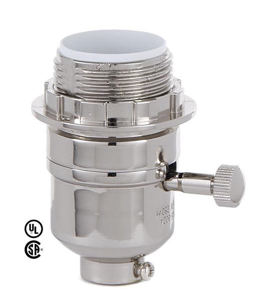 Modern Style On-Off Turn Knob Lamp Socket With Nickel Plated Finish and Threaded shell with ring