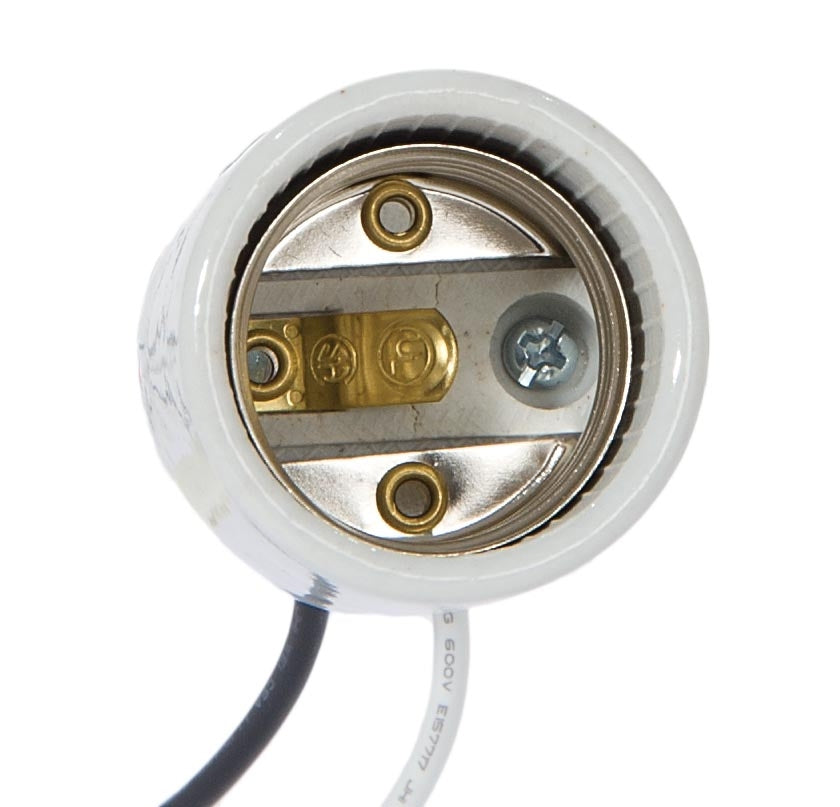 Keyless Glazed Porcelain E-26 Base Lamp Socket w/ Hickey, Choice of Wire Length