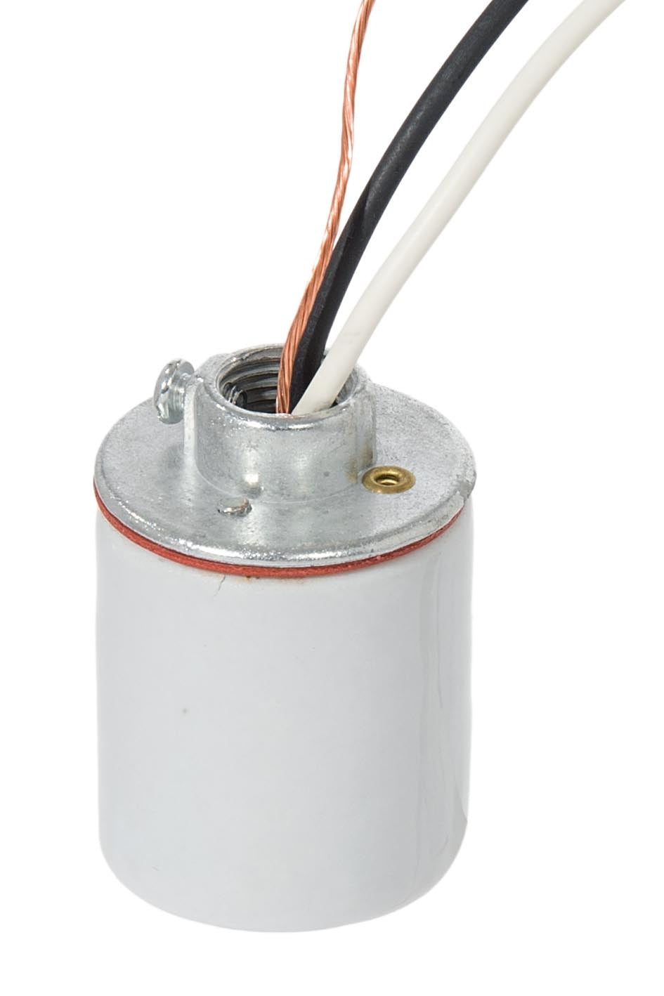 thumbnail image 2 of B&P Lamp® Medium Base Keyless Unglazed Porcelain Socket With 36 Inch Long Wire Leads And Bare Ground Wire 2 of 10
