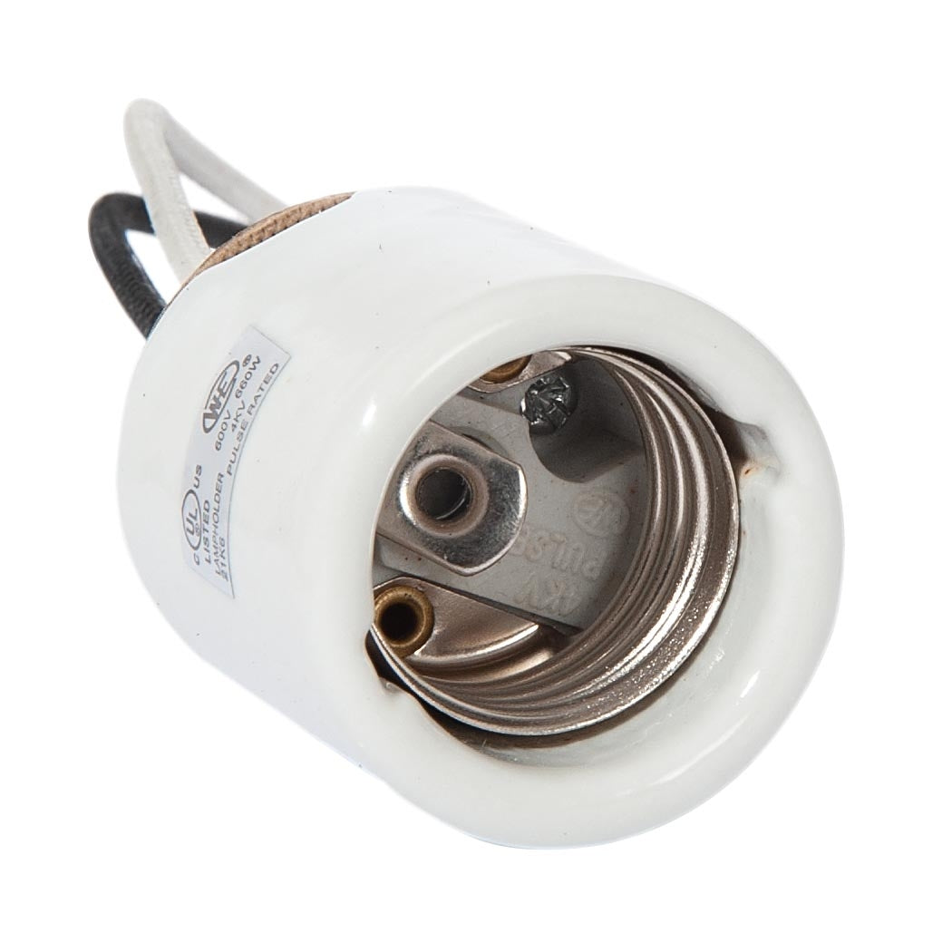 E-26 Base Keyless Glazed Porcelain Socket with Wire Leads and Hickey