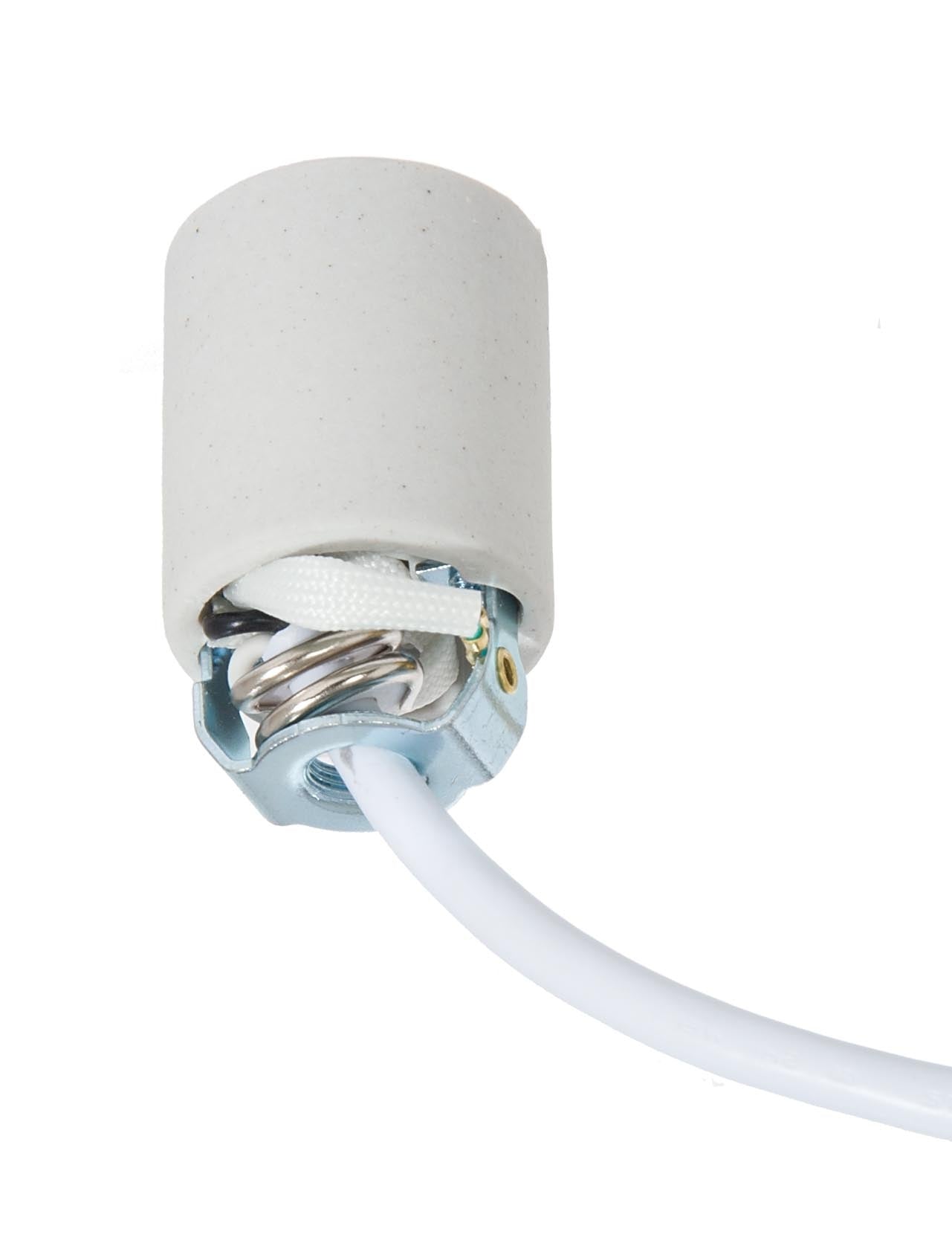 E-26 Keyless Unglazed Porcelain Socket, U-Bracket Hickey with Strain Relief
