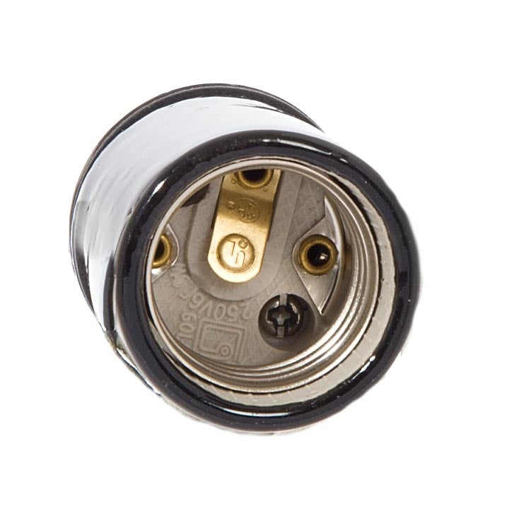 Keyless Glazed Black Porcelain E-26 Socket, 1/8IP Metal Cap, Choice of Wire Lead Length