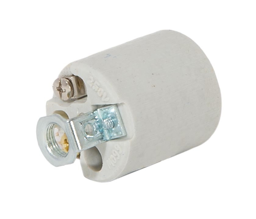 Keyless Unglazed Porcelain E-26 Socket, Detachable 1/8 IP Hickey and Screw Shell