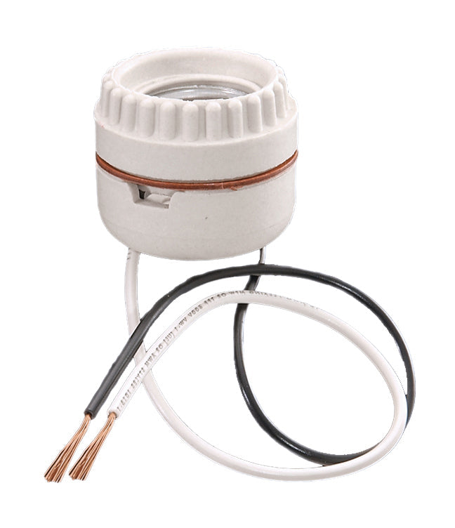 Leviton Brand Medium Base, Porcelain, 2-Piece Sign Receptacle for 1 7/16 Inch Diameter Hole with 9 Inch Leads