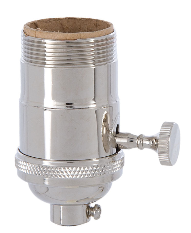 Premium Nickel Plated E-26 Heavy Turned Brass Knob Lamp Socket UNO Thread - Choice of Interior