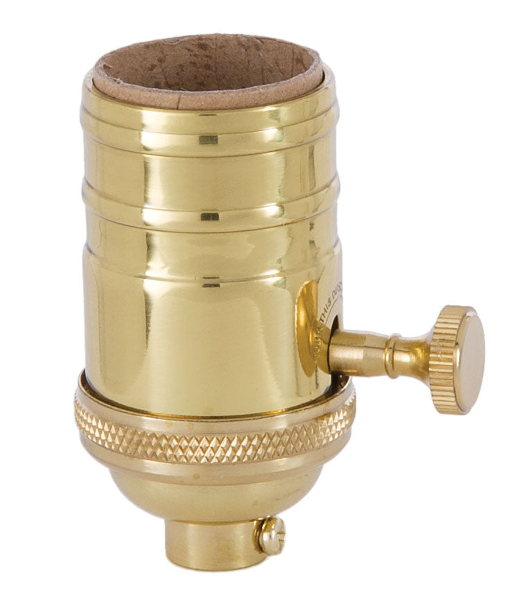 Heavy Turned Brass Lamp Socket w/Brass Knob, Polished & Lacquered Finish, No UNO - Choice of Interior