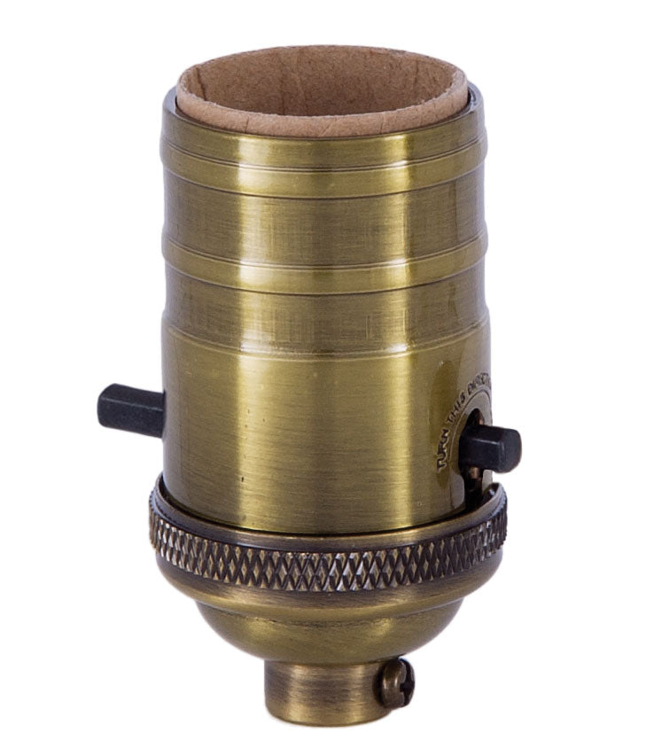 Heavy Turned Brass Socket with Antique BRASS Finish, Push-Thru Function, No UNO Thread