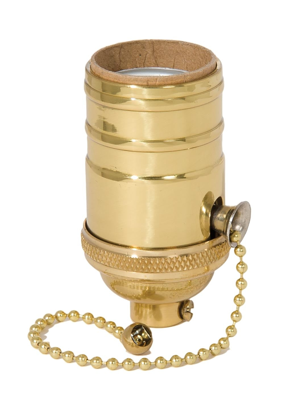 Turned Brass On/Off Pull Chain Socket, Polished & Lacquered, No UNO Thread