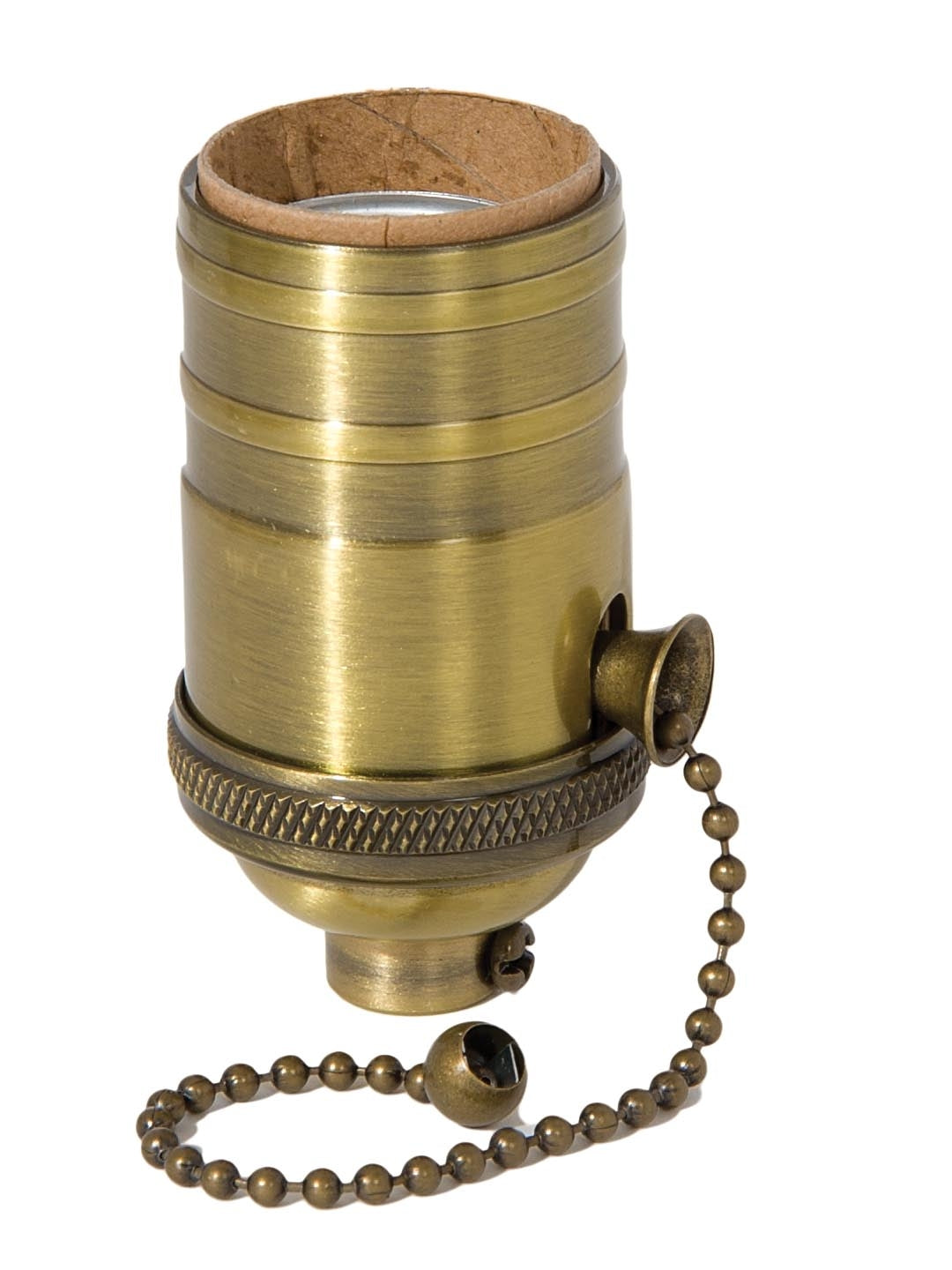 Brass On/Off Pull Chain Socket, No UNO Threads, Antique Brass