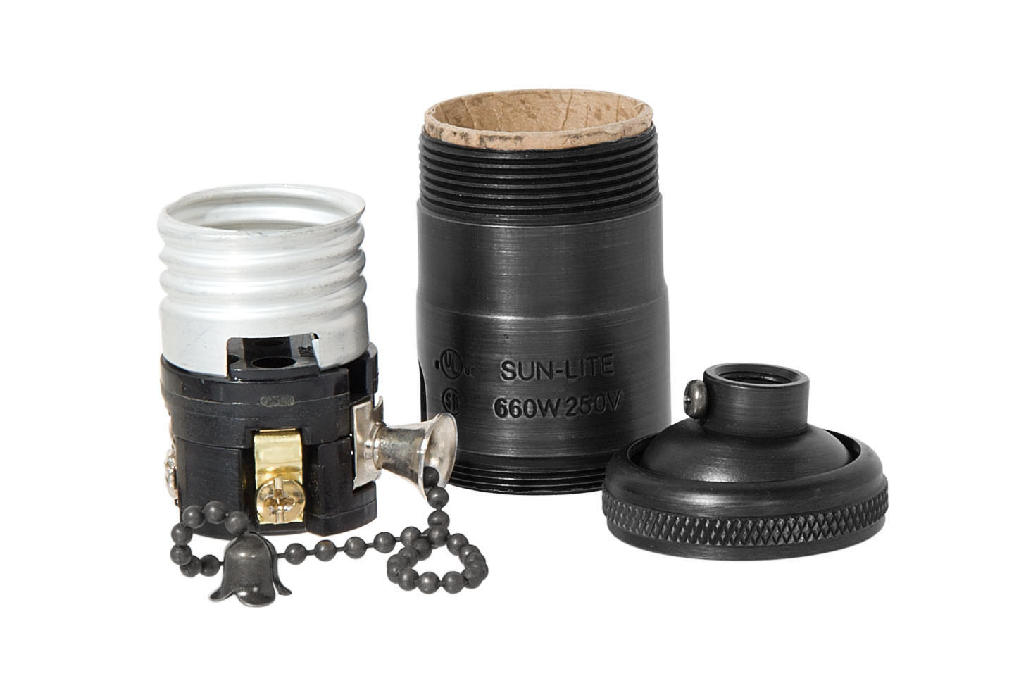 Heavy Turned Brass Socket with SATIN BLACK Finish, On/Off Pull Chain function, UNO Thread