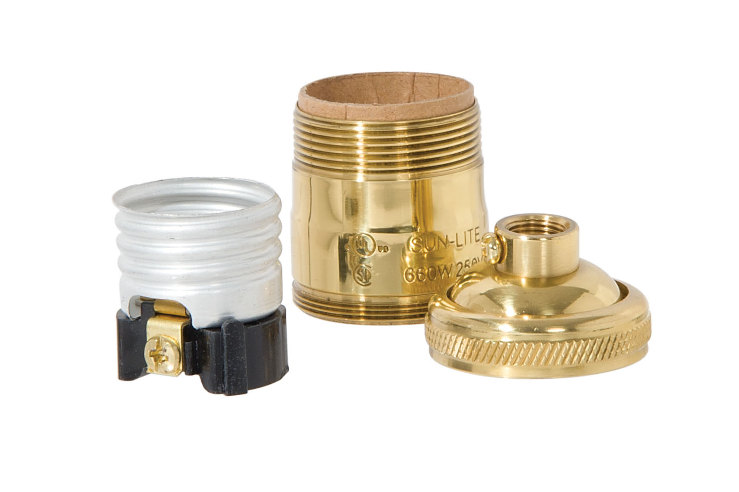 Polished & Lacquered Finish, Heavy Turned Brass Keyless Socket, UNO Thread Shell