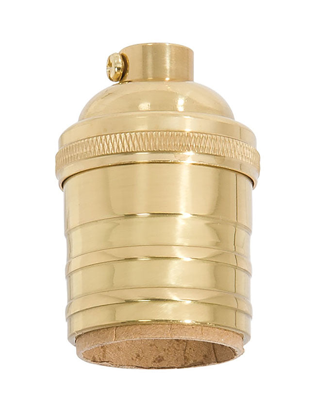Keyless Polished & Lacquered Finish Early Electric Style Brass Lamp Socket,  No UNO Thread (48291) - Antique Lamp Supply - Quality Lamp Parts Since 1952
