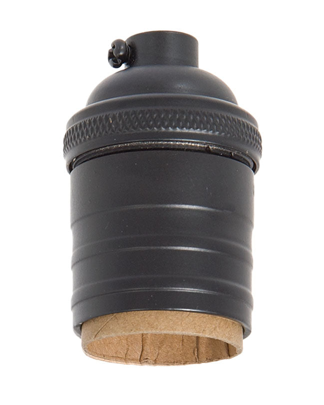 Premium Satin Black Finish E-26 Heavy Turned Brass Short Keyless Socket, No UNO Thread