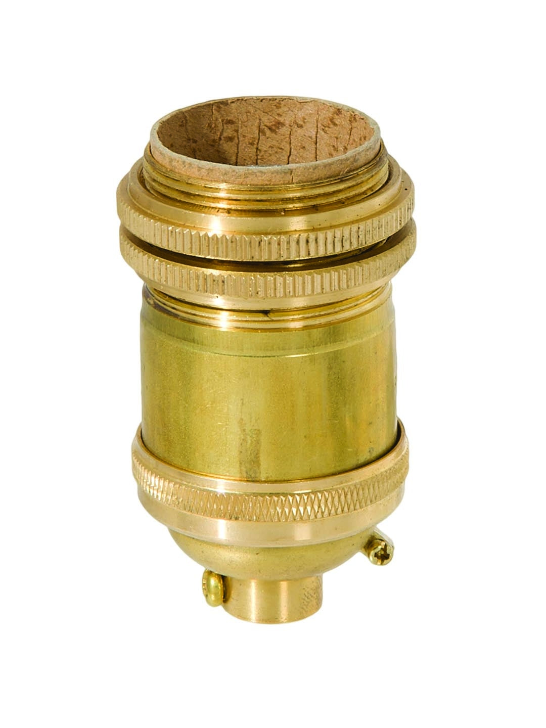 Unfinished Brass Tall, Keyless, Heavy Turned Brass Socket w/Ground Screw Terminal