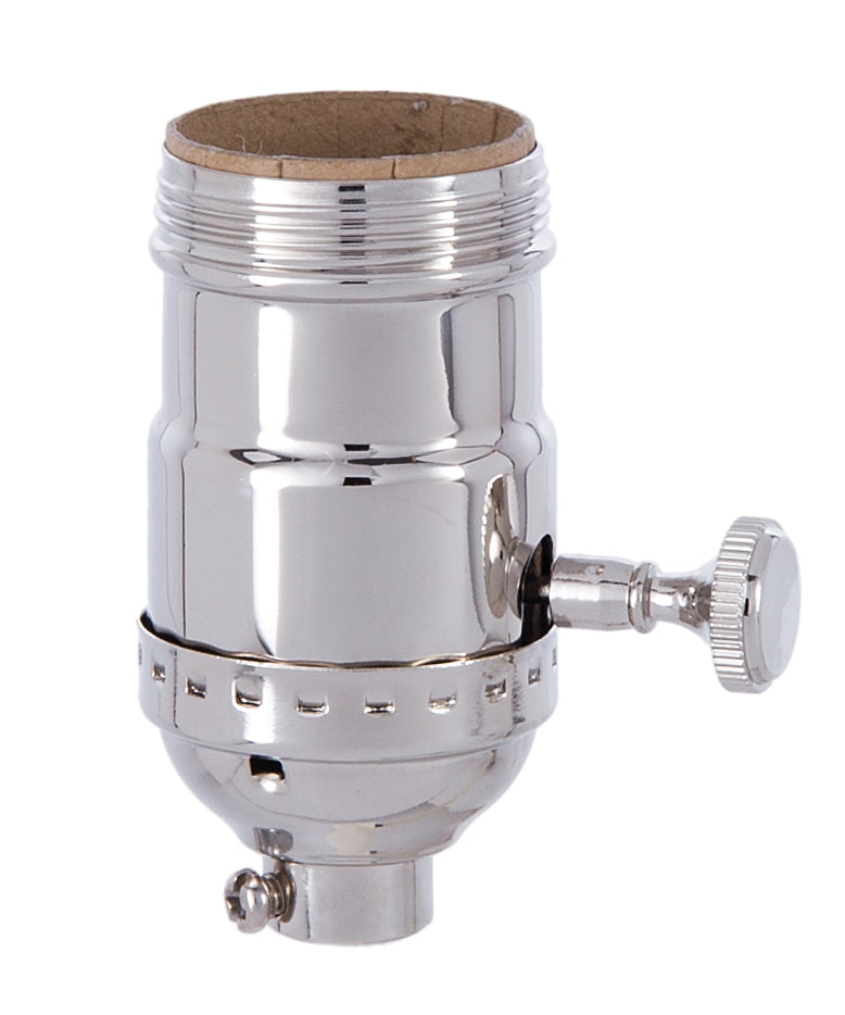 Nickel Plated Finish Brass Turn Knob Industrial Style Lamp Socket, UNO Thread - Choice of Interior