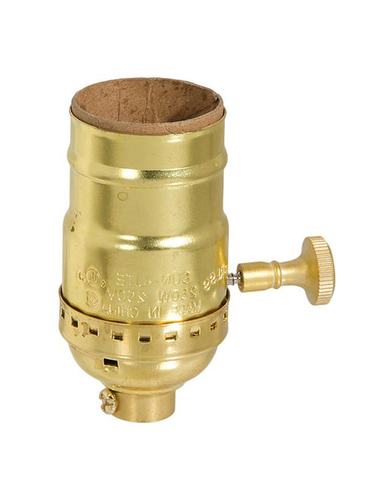  No UNO Thread Unfinished Brass Turn Knob Style Lamp Socket, E-26 Size, Choice of Turn Knob Interior
