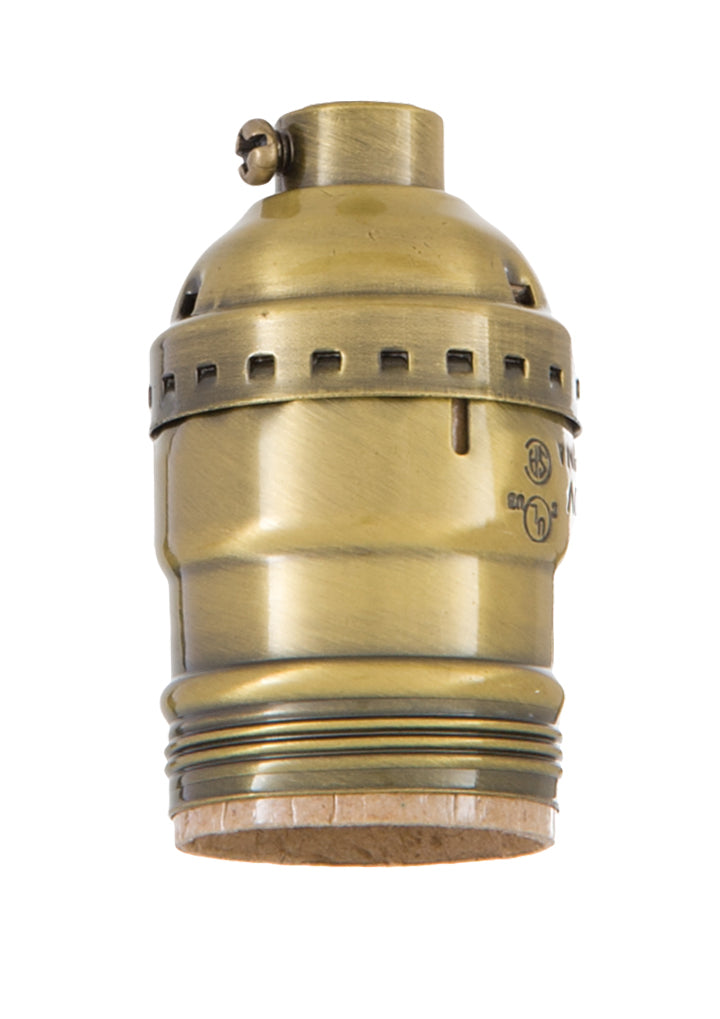Antique Brass Finish Keyless Early Electric Style Lamp Socket, UNO Thread Shell