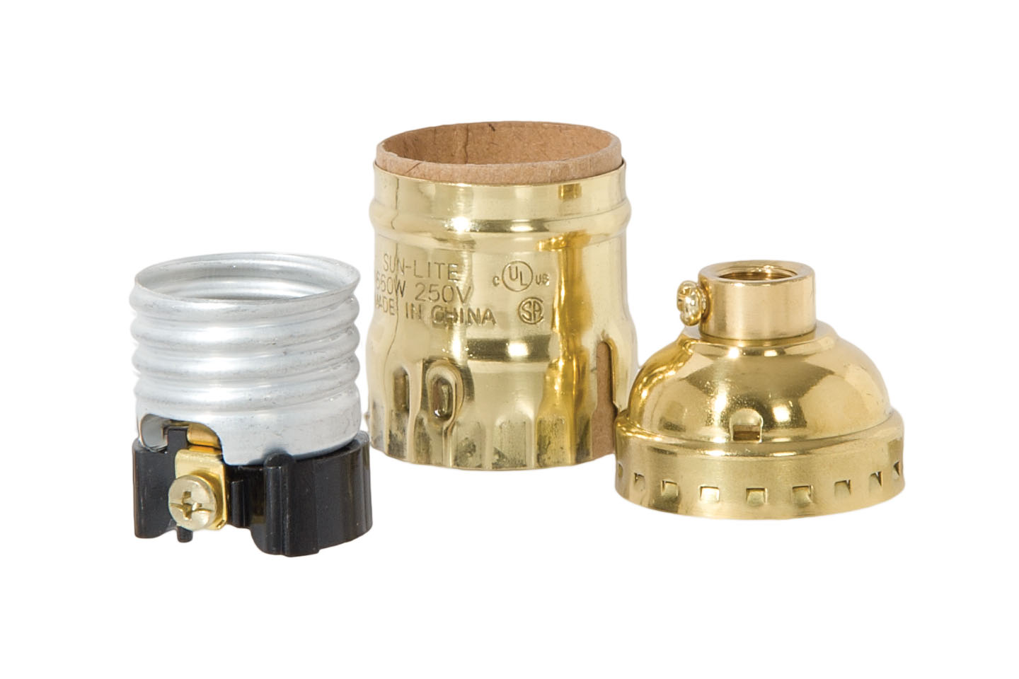 Keyless Polished & Lacquered Finish Early Electric Style Brass Lamp Socket, No UNO Thread