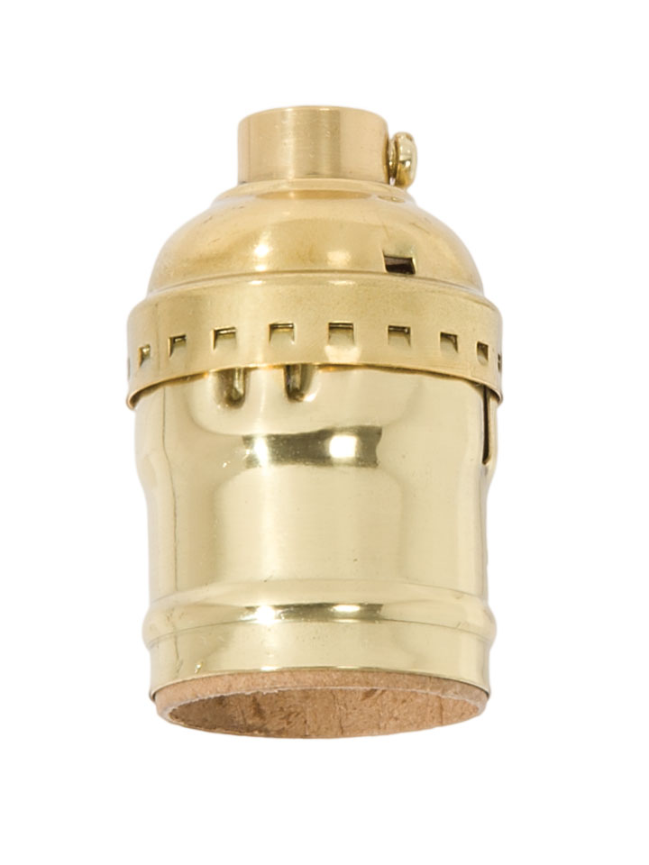 Keyless Polished & Lacquered Finish Early Electric Style Brass Lamp Socket,  No UNO Thread (48291) - Antique Lamp Supply - Quality Lamp Parts Since 1952