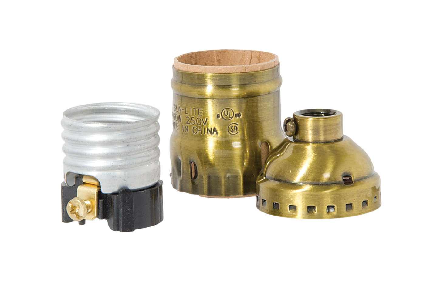 Keyless Early Electric Style Lamp Socket, Antique BRASS Finish, No UNO thread