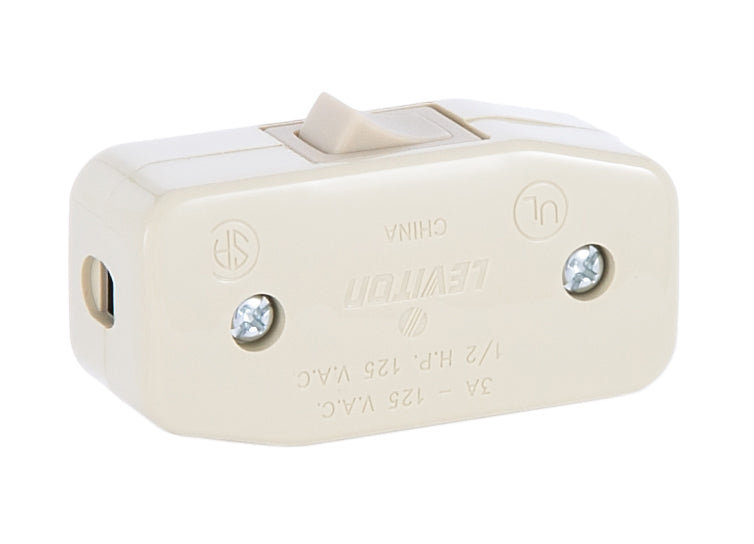 Ivory, Heavy Duty Inline ON-OFF Rocker Switch for Round Wire