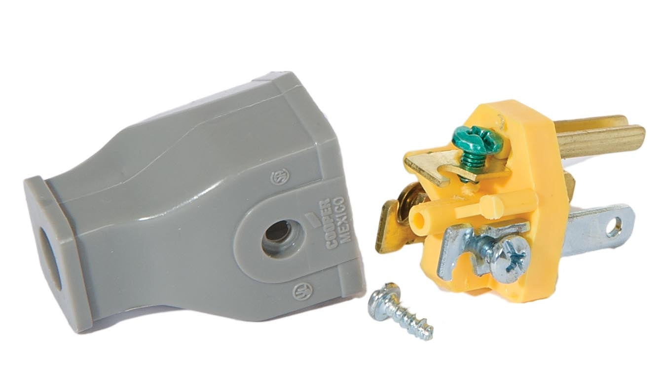 Cooper Brand Industrial Style 2-Pole, 3-Wire Grounded Grey Plug, Fits SVT & SJT Wire