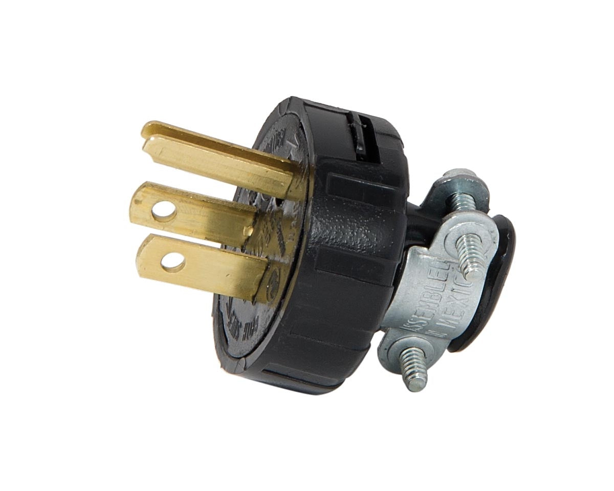 Black Straight Blade 3-Wire Residential Grade Grounding Plug