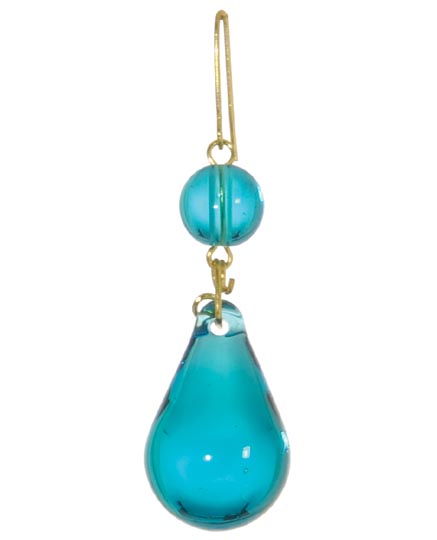 1 1/8" Light Blue Tear Drop w/ Bead, ~2-1/2" overall length