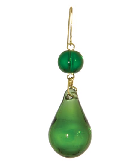 1 1/8" Green Tear Drop w/ Bead, ~2-1/2" overall length