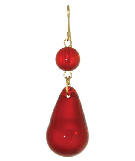 1 1/8" Ruby Tear Drop w/ Bead, ~2-1/2" overall length