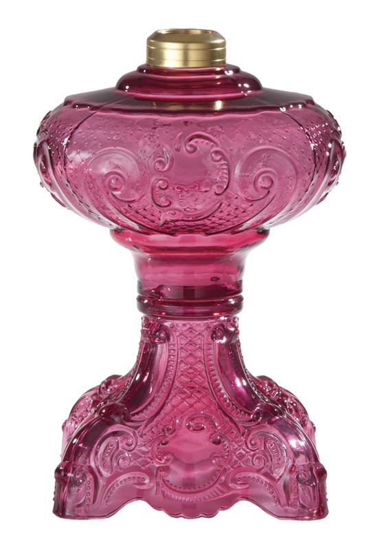 9-1/2" Cranberry "Princess Feather" Oil Lamp Font