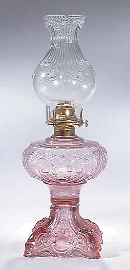 Princess Feather Pattern Complete Kerosene Lamp, Choice of Color for Glass Base