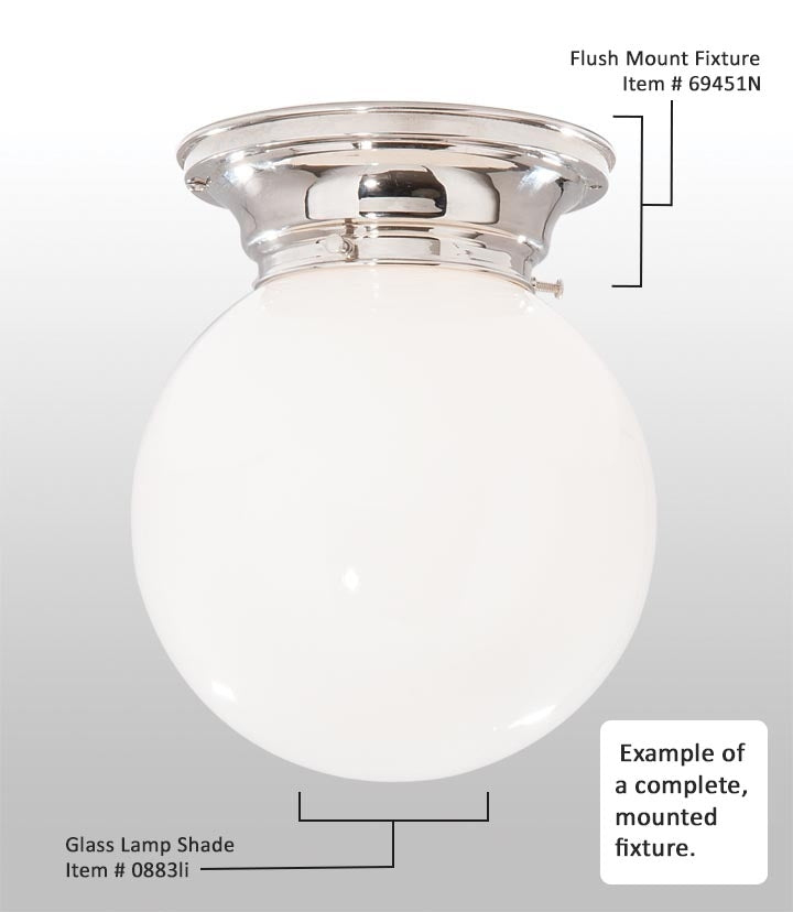 Complete Polished Nickel Finish Brass Lighting Fixture Includes Opal Glass Lamp Shade