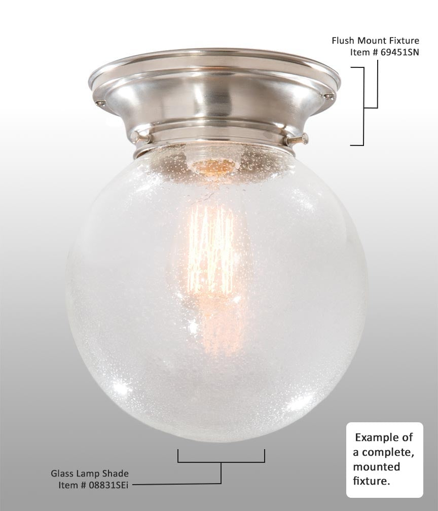 Complete Satin Nickel Finish Brass Lighting Fixture Includes Clear Seeded Glass Lamp Shade