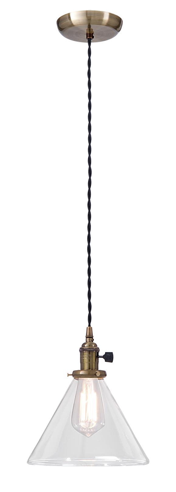 Industrial Pendant w/Antique Finish Hdwe. and Clear Glass Shade