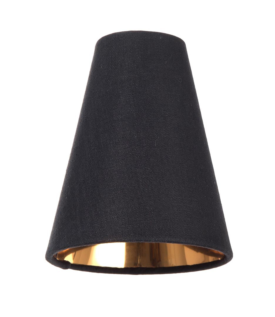 Tapered Deep Empire style Chandelier Shades, Black Linen with gold foil lining (00711KE)