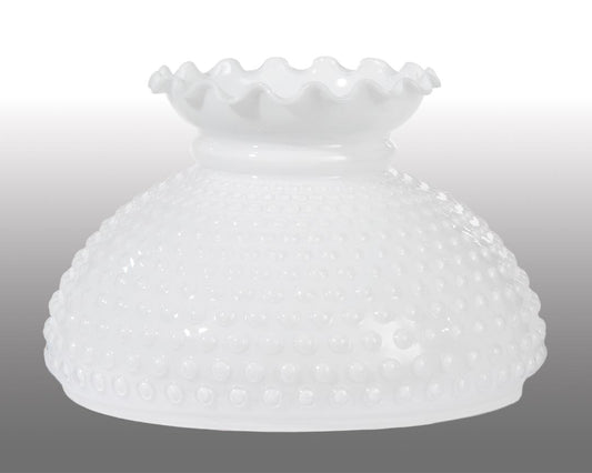 Clear Over Opal, Cased Glass Hobnail Lamp Shade, Crimped Top, 10 inch fitter (06160C)