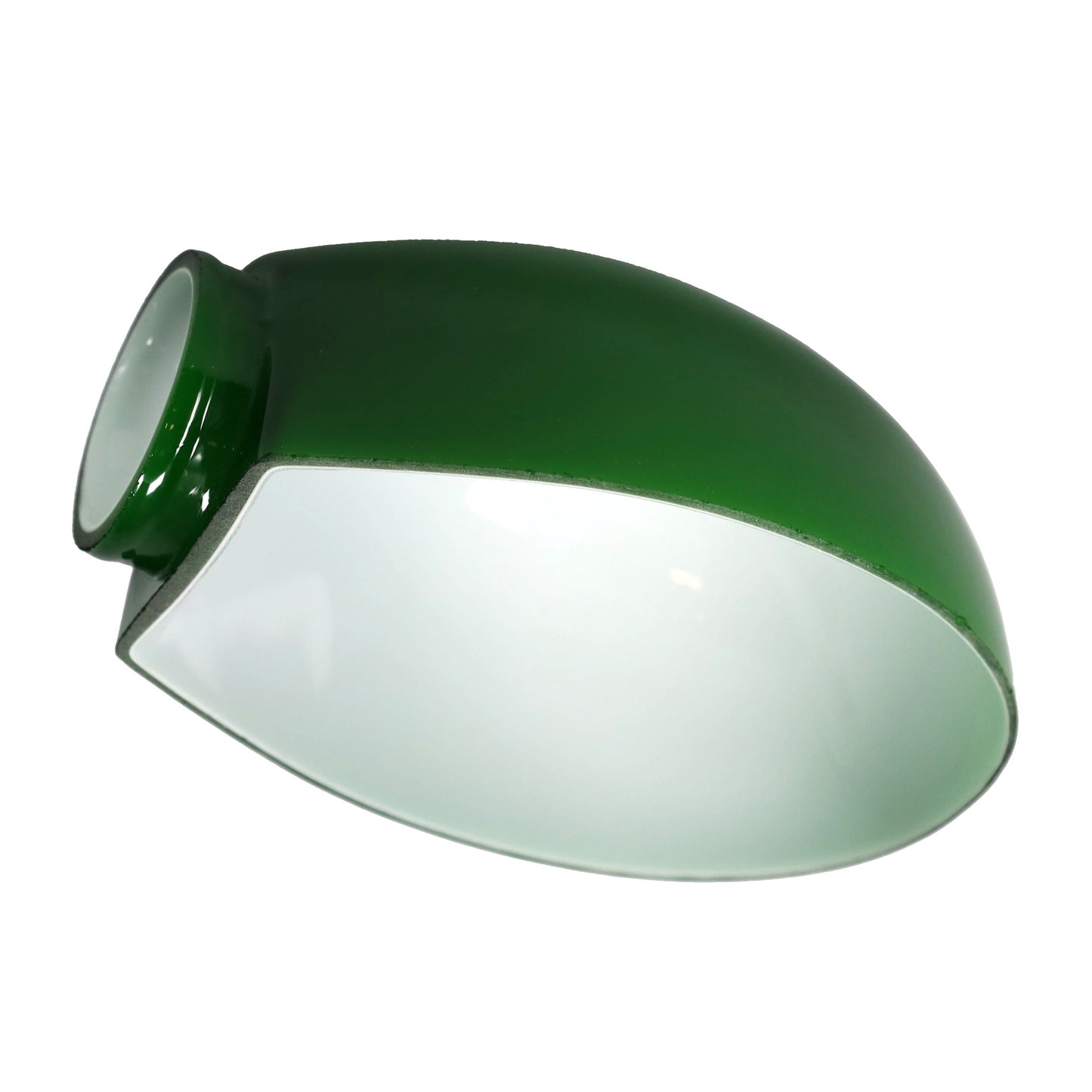 5-1/2 inch long Mid-Century Modern Bathroom Fixture Shade, Green over Opal,  2-1/4 inch lip fitter (08419)