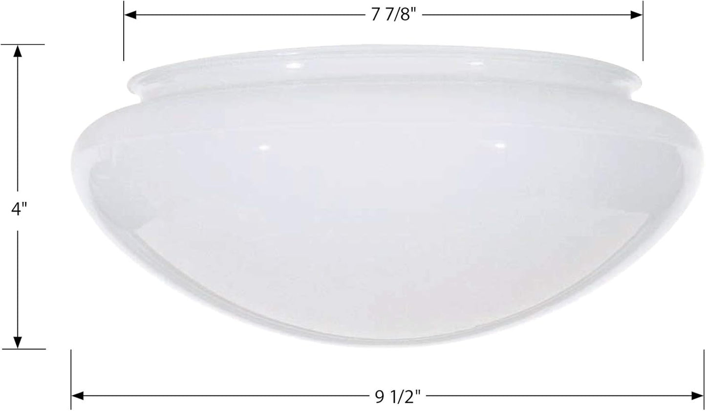 9 1/2" Diameter White Glass Dome Shade, 7-7/8" lip fitter (08627)