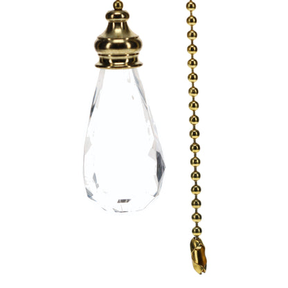 20" Length Brass Pull Chain Clear Glass Teardrop Pendant (15001)
